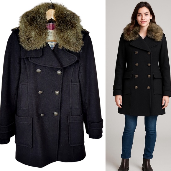 Aritzia Community Black Wool Winter Coat with Faux Fur Collar XS - Picture 1 of 16